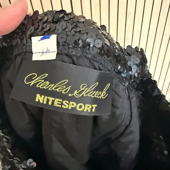 048 Charles Glueck Vintage NITESPORT Black Sequin Skirt (Size 4, EUC) - Picture 3 of 4